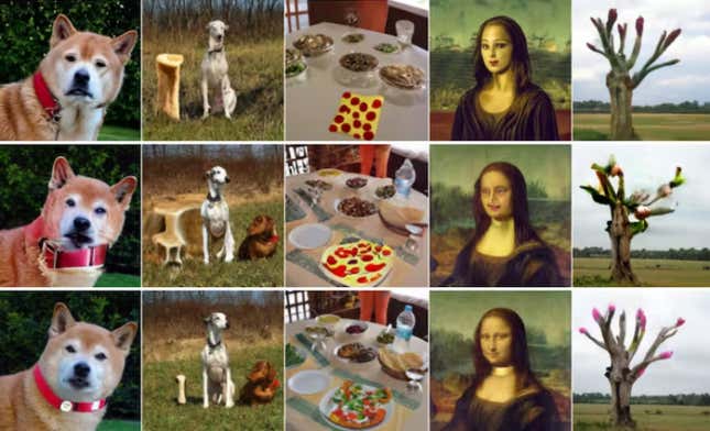 Imágenes generadas por IA de perros Shiba Inu y la Mona Lisa